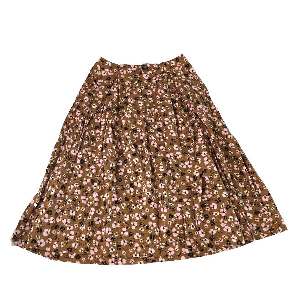 Who What Wear Target Animal Floral Linen Blend Midi Skirt Brown Pink Size 8 NWT